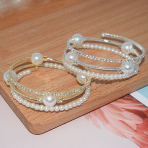 Wholesale Double Layer Pearl Rhinestone Bracelet