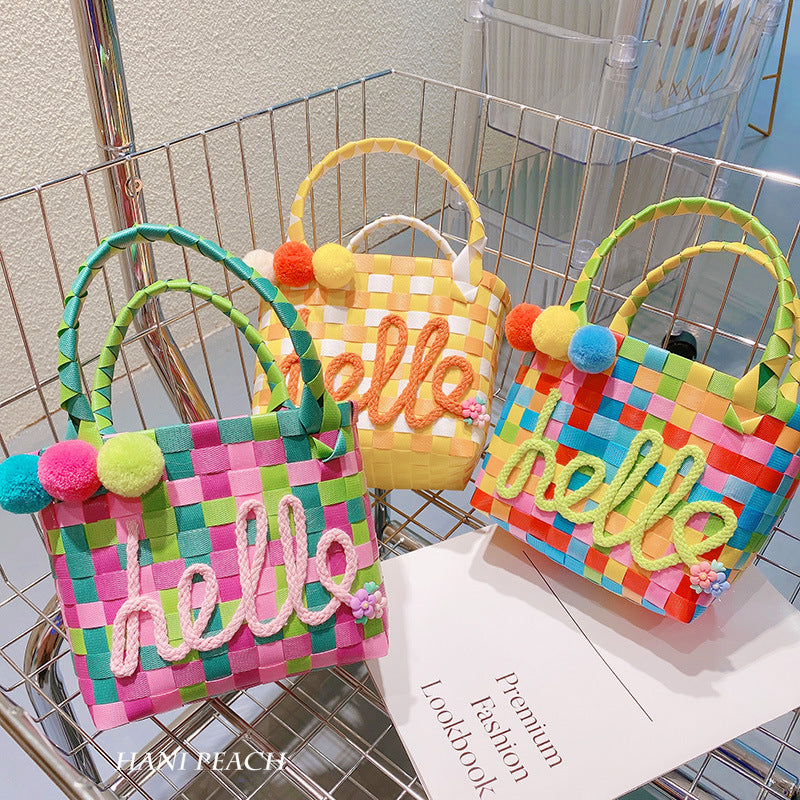 Wholesale Vegetable Basket Summer Rainbow Straw Tote Bag