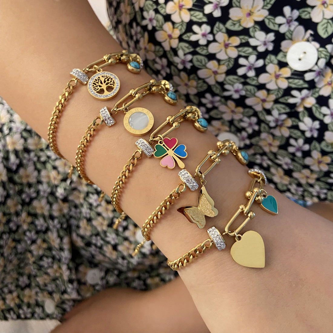 Wholesale Flower Love Butterfly Stainless Steel Bracelet