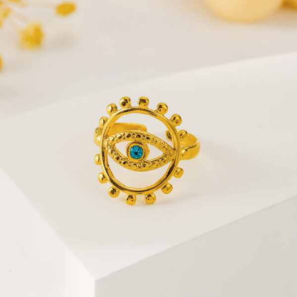 Wholesale Versatile Stainless Steel Gold Opening Blue Eye Hollowed Out Ring