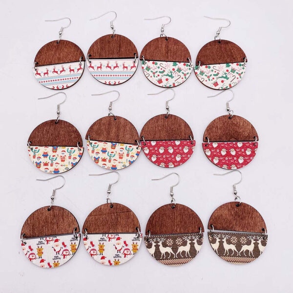 O1CN01Zd5HA82CFrcye4z9a__2207539588445-0-cib Wholesale Christmas Half Round Wood Chips Patchwork Earrings