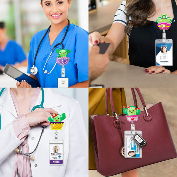 Wholesale Cartoon Cactus Quicksand Acrylic Retractable Badge Scroll Keychain