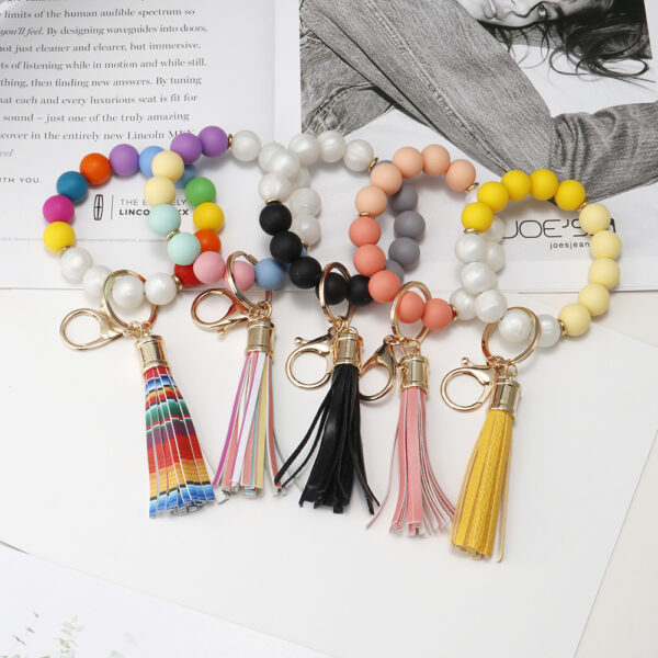Wholesale Silicone Beaded Tassel Wrist Keychain