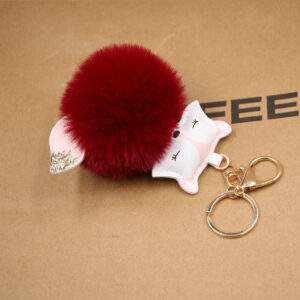 Wine Red / Fox fur ball key chain