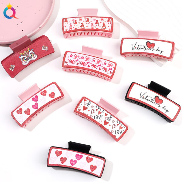 Wholesale Valentine's Day Pink Leather Hair Clips