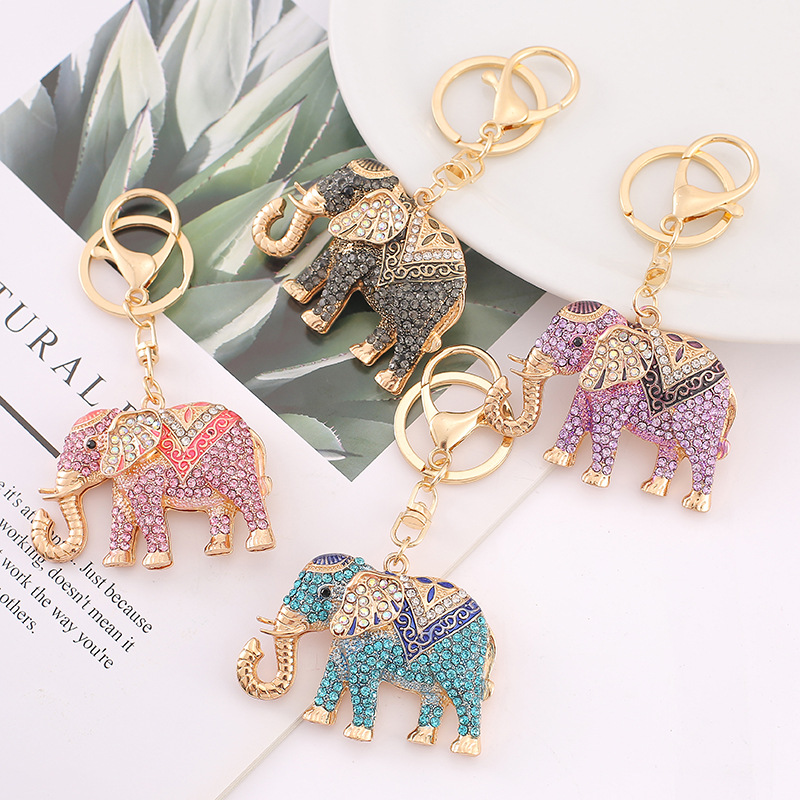Wholesale Elephant inlaid colorful rhinestone metal keychain