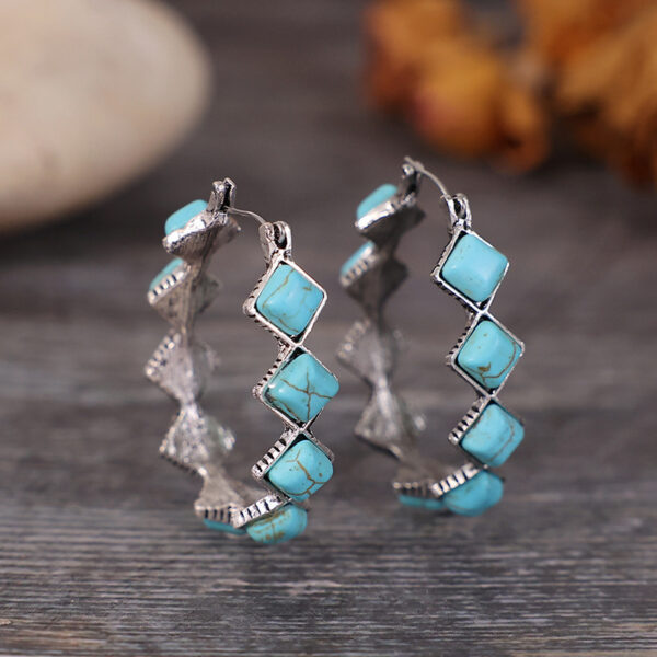 Wholesale Rhombus Turquoise U Shape Alloy Earrings