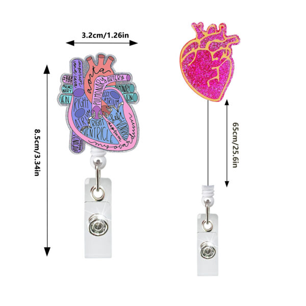 Wholesale Heart Glitter Doctor Nurse Badge Clip Retractable Badge Reel Acrylic Keychain