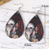 Wholesale dark rose flower skull earrings double-sided PU leather drop earrings