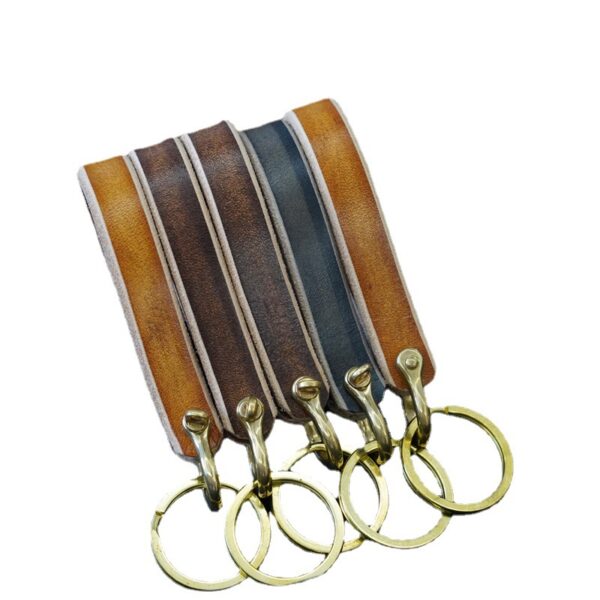 Wholesale Handmade Retro Brass Horseshoe Buckle and Cowhide Keychain