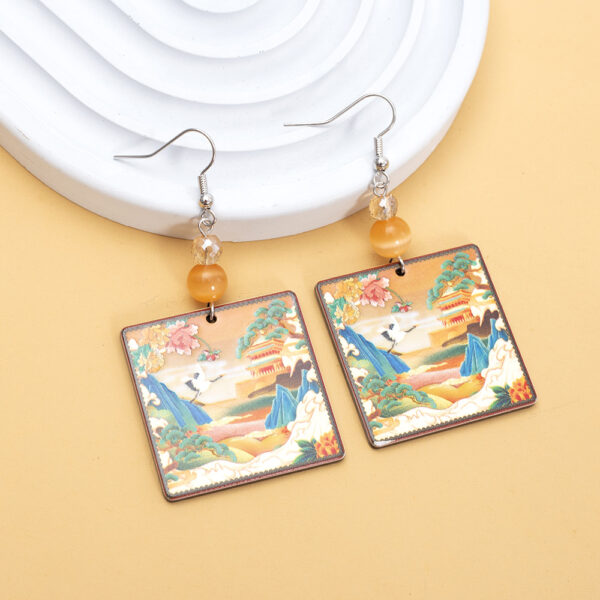 Wholesale Auspicious Three-dimensional Printed Geometric Square Acrylic Earrings