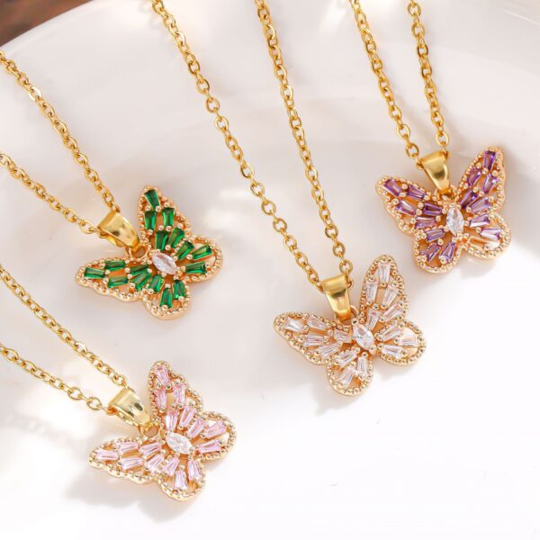 Wholesale Zircon Butterfly Titanium Steel Clavicle Necklace