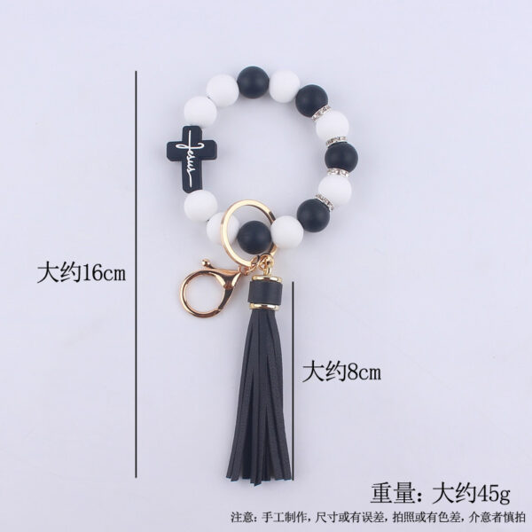 Wholesale Cartoon Silicone Cross Bead Tassel Wrist Keychain