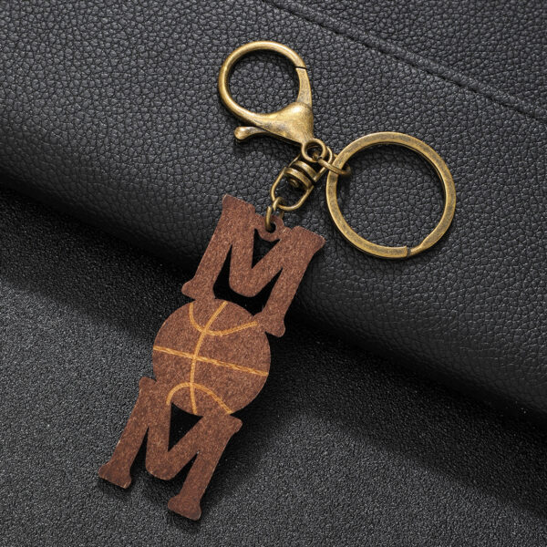 Wholesale Sports Style Ball Baseball Rugby MOM Wood Chip Vintage Keychain