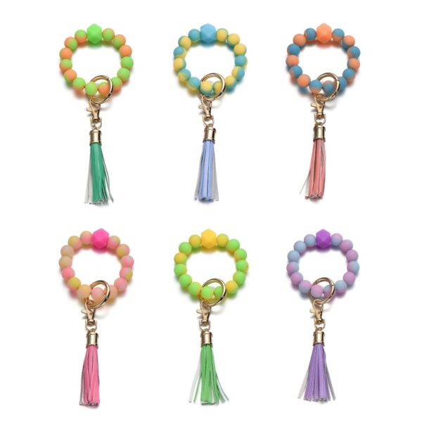 Wholesale Luminous Color Silicone Beaded Tassel Wrist Keychain