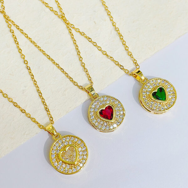 Wholesale Love Heart Pendant Titanium Steel Chain Geometric Micro Setting Necklaces