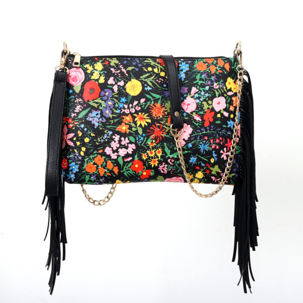 Wholesale PU Tassel Big Flower Print Shoulder Bag
