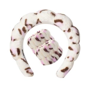 Pink dot leopard print headband + 2 wrist straps (three elastic seams)