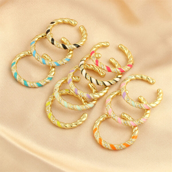 Wholesale Copper Gold Plated Micro Zircon Fried Dough Twists Open Ring