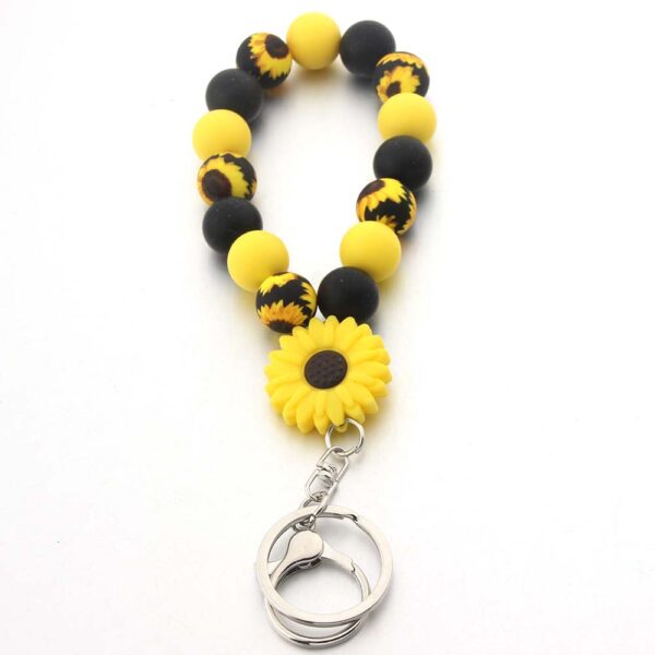 Wholesale Sunflower Silicone Beaded Wrist Keychain