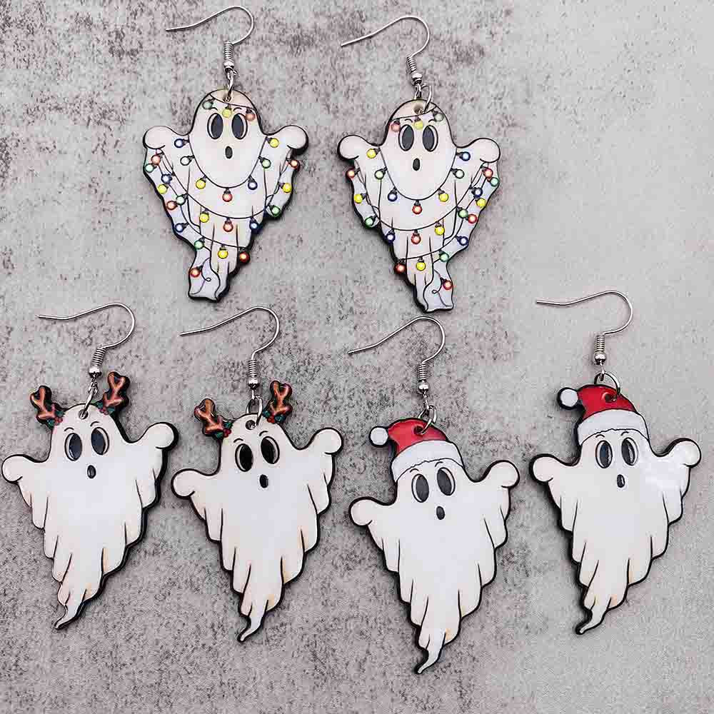 Wholesale Christmas Ghost Acrylic Christmas Hat Lanterns Christmas Earrings