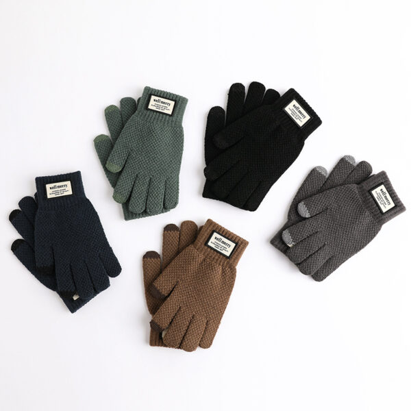 Wholesale Men's Velvet Thickened Jacquard Touch Screen Woolen Gloves