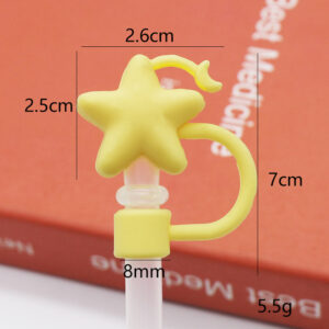 Silicone pure yellow star and moon 8mm / Bagged without straw