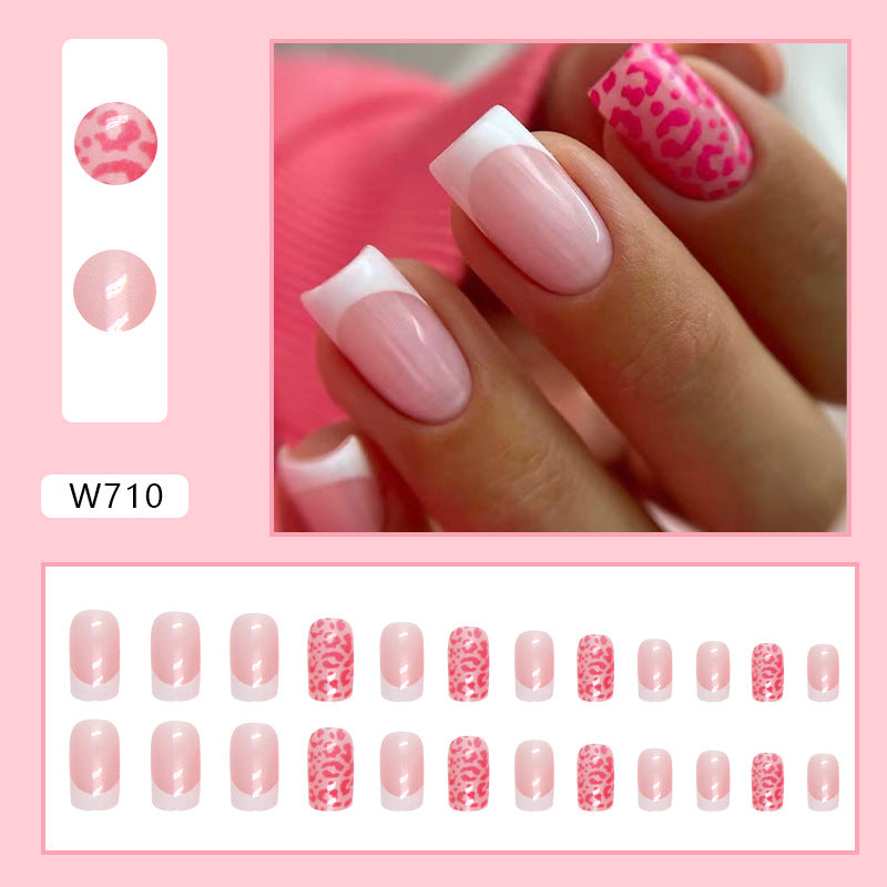 Wholesale Medium Length Square Rose Red Leopard Nail Stickers