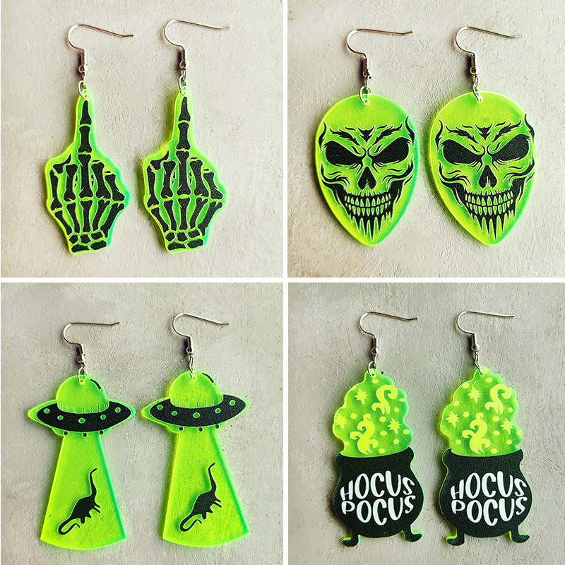 Wholesale Horror Earrings Skull Alien UFO Witch Stove Fluorescent Acrylic Earrings