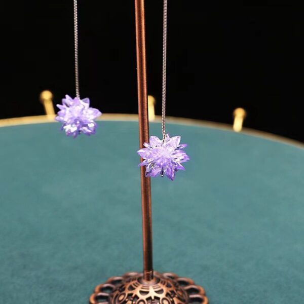 Wholesale Purple Ice Flower Chain Zircon Earrings