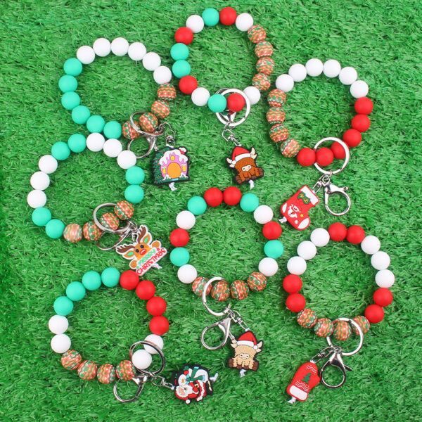 Wholesale Christmas Silicone Bead Wrist Keychain