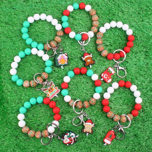 Wholesale Christmas Silicone Bead Wrist Keychain