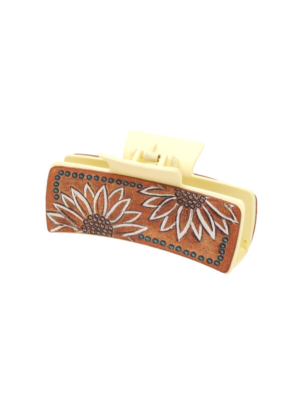 Wholesale leather hair clip with sunflower pattern claw clip shark clip