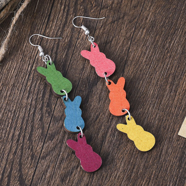 Wholesale Easter Colorful Bunny Wooden Earrings