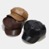 Wholesale Autumn and Winter Retro Casual Solid Color British Style Leather Peaked Cap
