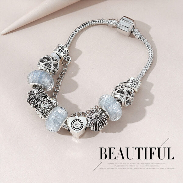 Wholesale Beaded Crystal Vintage Hollow Crown Heart Bracelet