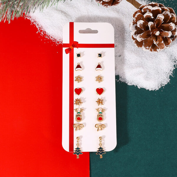 Wholesale Christmas Cartoon Elk Cane Christmas Tree Alloy Stud Earrings Set