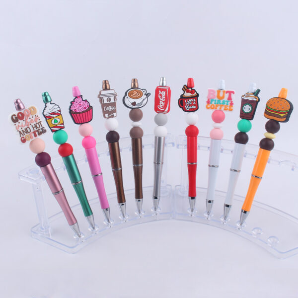 O1CN01a9Y4ru1NrNk13FWO9_2214899881623-0-cib Wholesale Beaded Pens DIY Coffee Cup Silicone Teether Handmade Beaded Colorful Plastic Ballpoint Pen