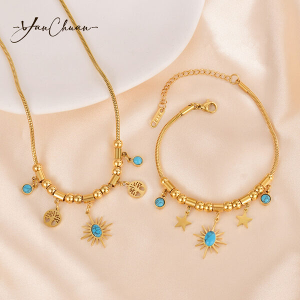 O1CN01aBmHVo1v0tKK9X2Uy_2212884106111-0-cib Wholesale Titanium Steel Sunflower Turquoise Pendant Necklace