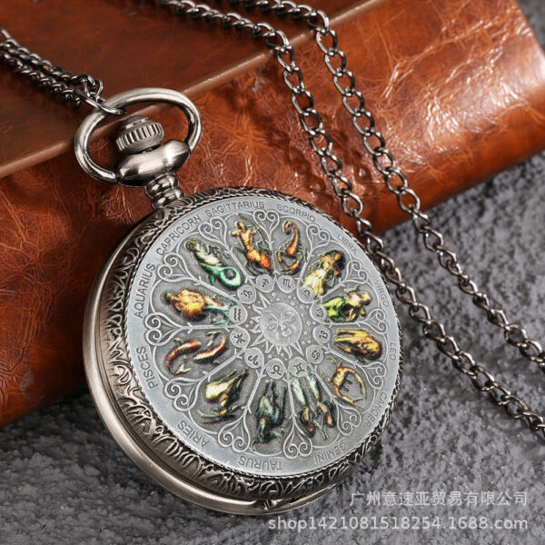 Wholesale Twelve Constellations Commemorative Epoxy Color Quartz Movement White Ancient Alloy Pocket Watch