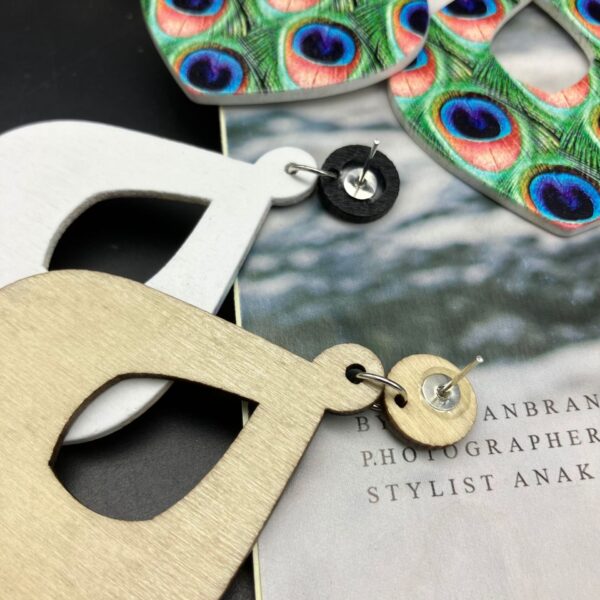 Wholesale Peacock Feather Wood Earrings