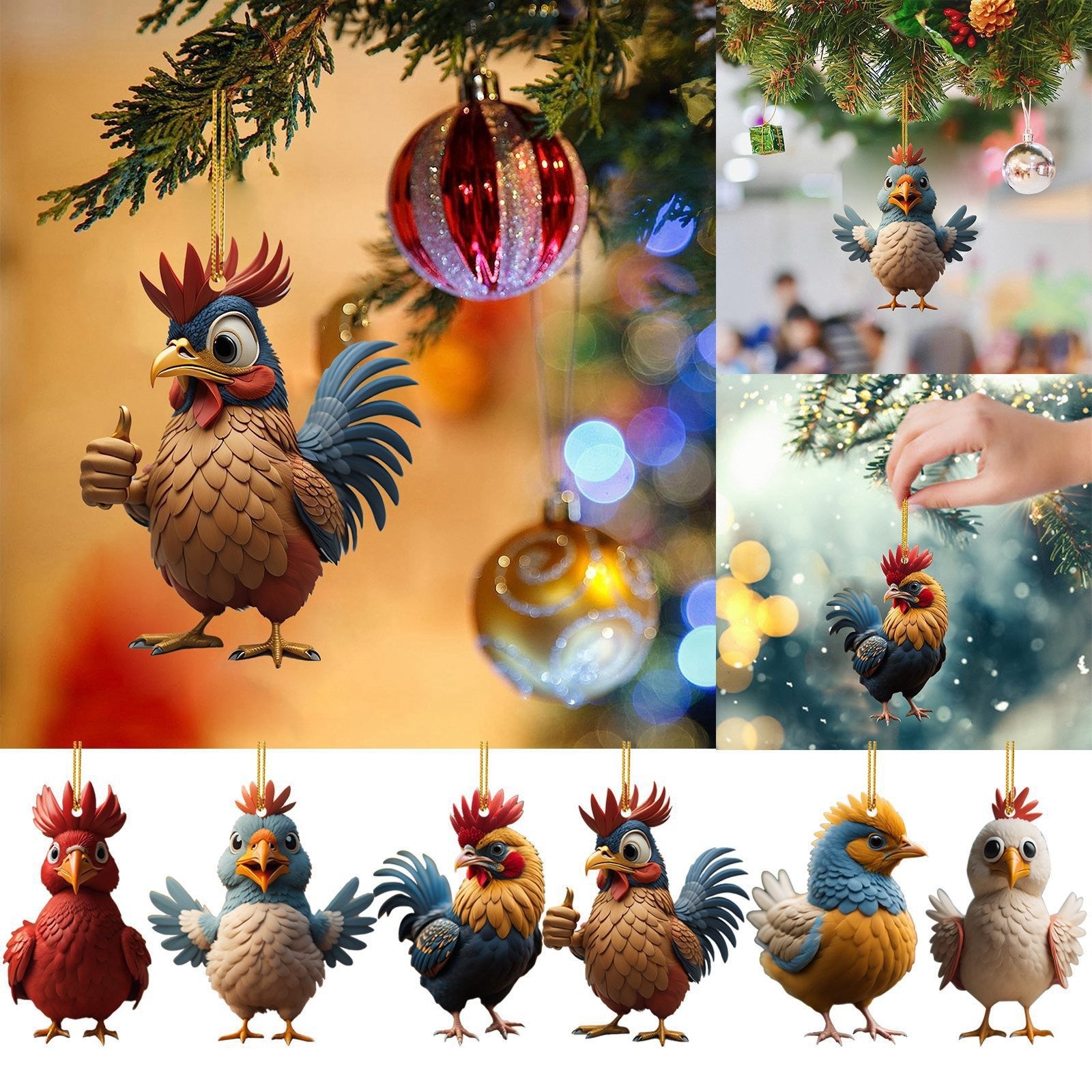 Wholesale Christmas Creative Animal Chicken Christmas Tree Acrylic Decorations