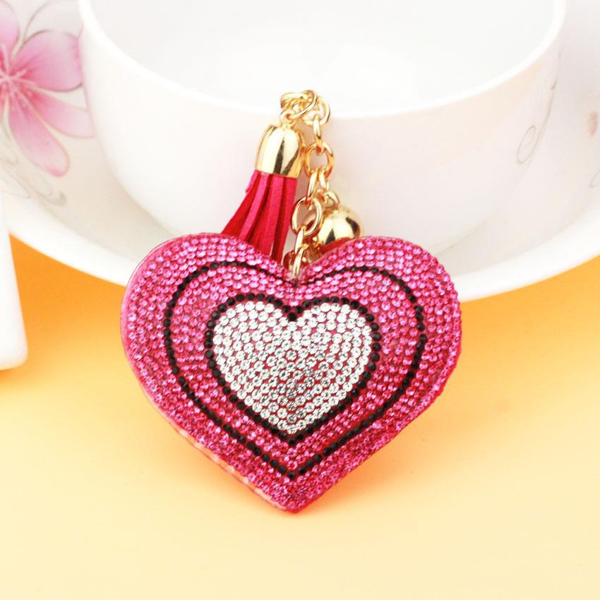 Wholesale Peach Heart Diamond Tassel Keychains