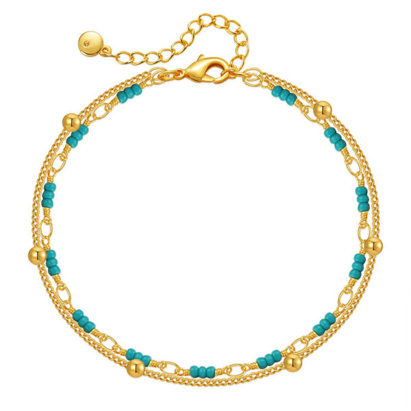 Wholesale Turquoise Double Layer Ball Metal Bracelet