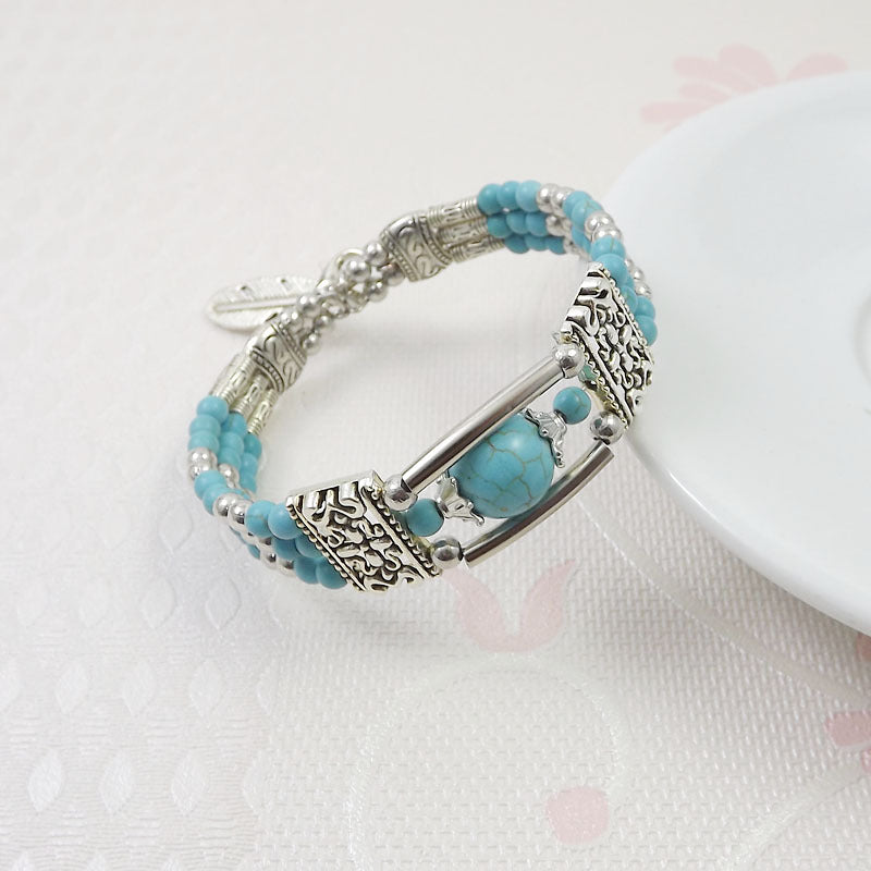 Wholesale Exaerated Ethnic Style Fashion Tibetan Sier Miao Sier Turquoise Bracelet