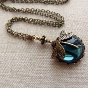Wholesale Creative Vintage Dragonfly Green Crystal Alloy Necklace