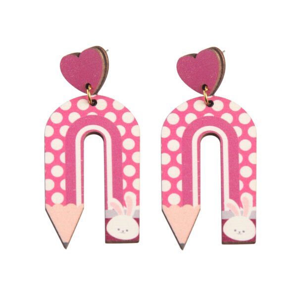 Wholesale Pencil U Shape Rainbow Wooden Earrings