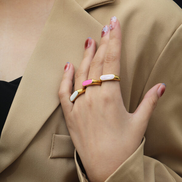 Wholesale Multicolor Oil Drop Geometric Titanium Steel Gold Plated Ring