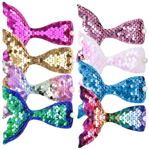 Wholesale Cartoon Mermaid Tail Flip Sequin Fabric Hair Clip