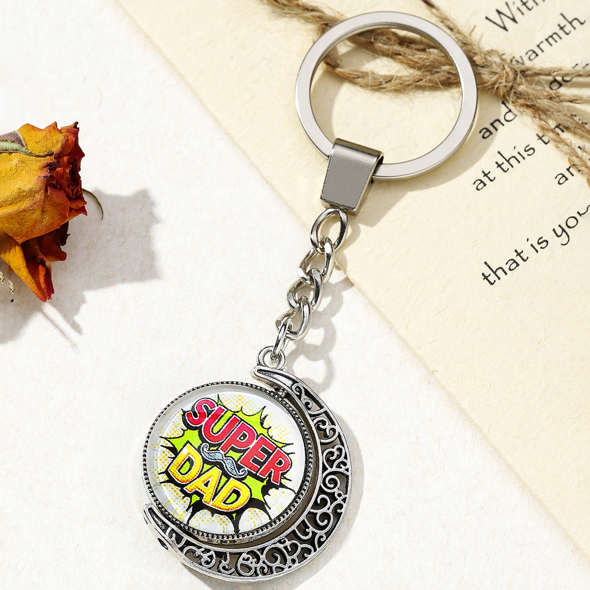 Wholesale Father's Day DAD HERO Time Gemstone Metal Keychain